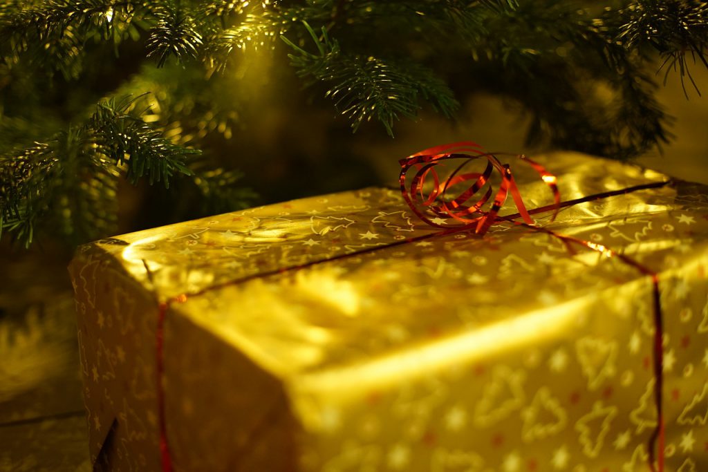 Christmas present under tree