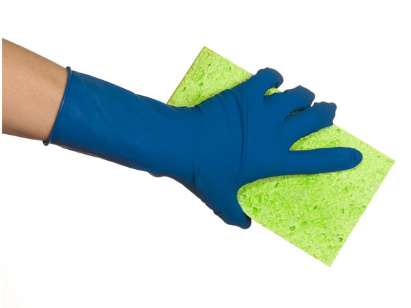 rubber glove and sponge
