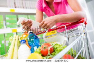 grocery store cart with food