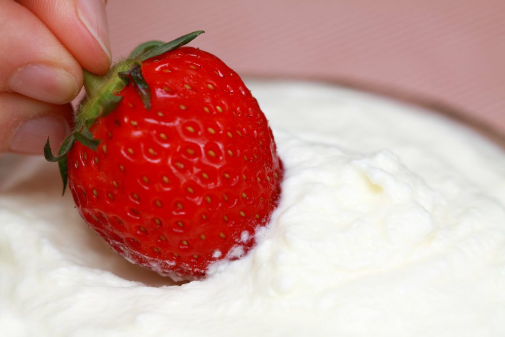 strawberry in yogurt