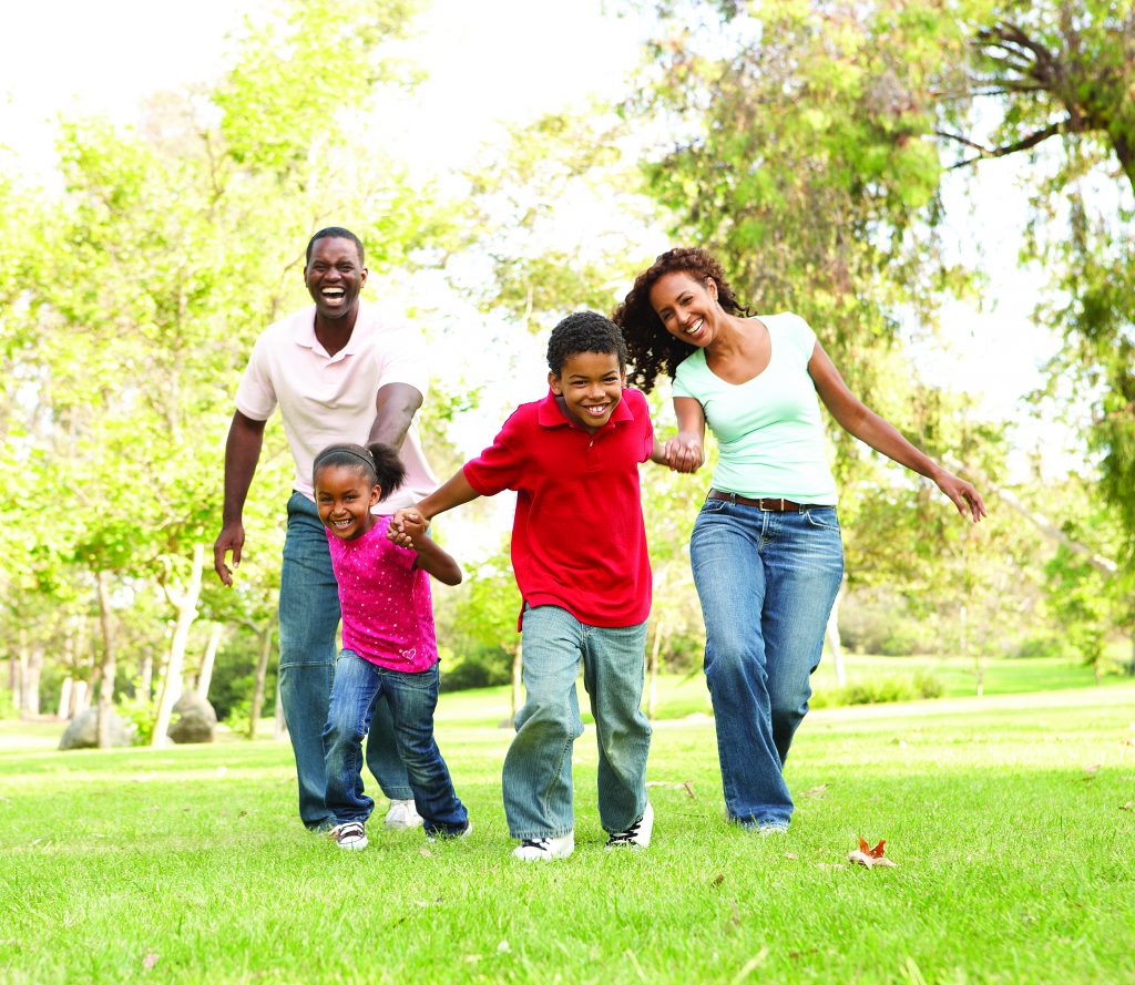 family playing outside